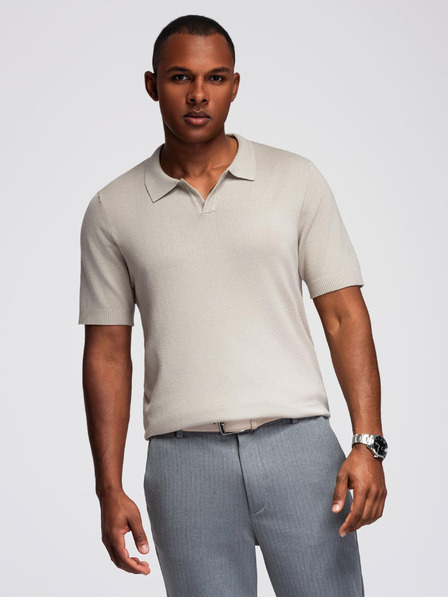 Ombre Clothing Moška polo majica brez gumbov - svetlo siva