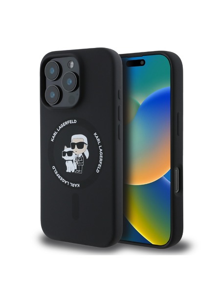Karl Lagerfeld Karl Lagerfeld Liquid Silicone Karl and Choupette MagSafe zadnji pokrov za iPhone 16 Pro črn