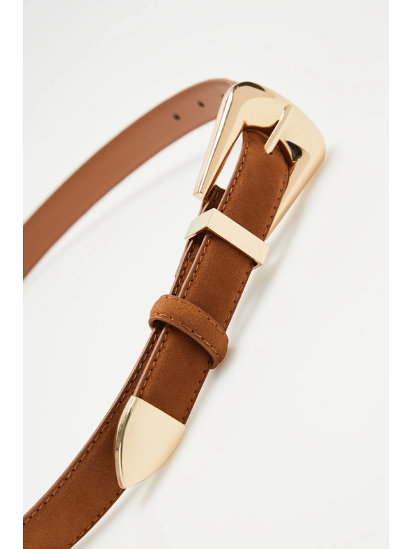 Moodo Rjav ženski pas z zlatimi detajli Moodo