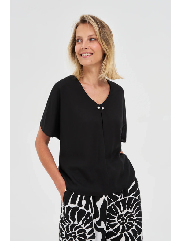 Moodo Črna ohlapna bluza s kratkimi rokavi