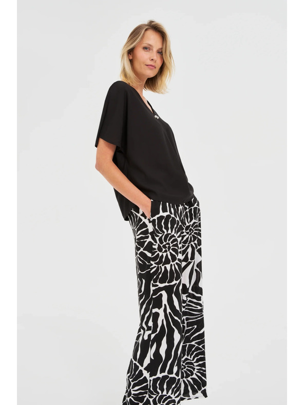 Moodo Črna ohlapna bluza s kratkimi rokavi