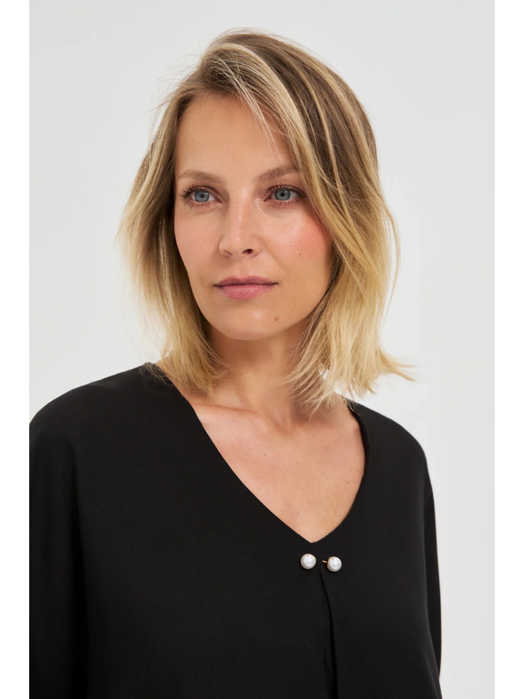 Moodo Črna ohlapna bluza s kratkimi rokavi