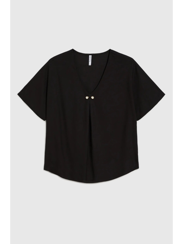 Moodo Črna ohlapna bluza s kratkimi rokavi