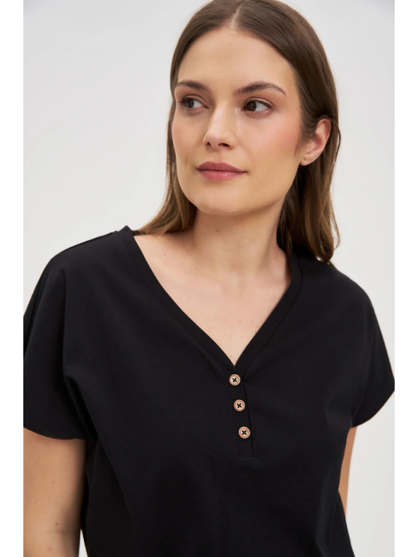 Moodo Ženska črna bluza z okrasnimi gumbi