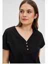 Moodo Ženska črna bluza z okrasnimi gumbi
