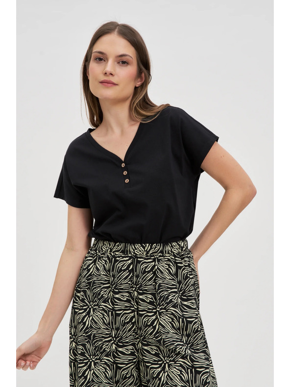 Moodo Ženska črna bluza z okrasnimi gumbi