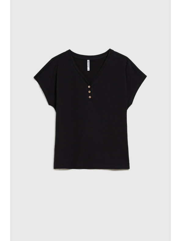 Moodo Ženska črna bluza z okrasnimi gumbi
