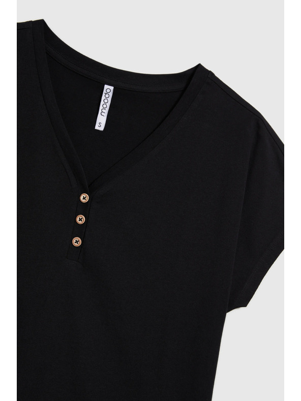 Moodo Ženska črna bluza z okrasnimi gumbi