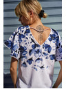 Moodo Bela bluza z modrimi cvetovi