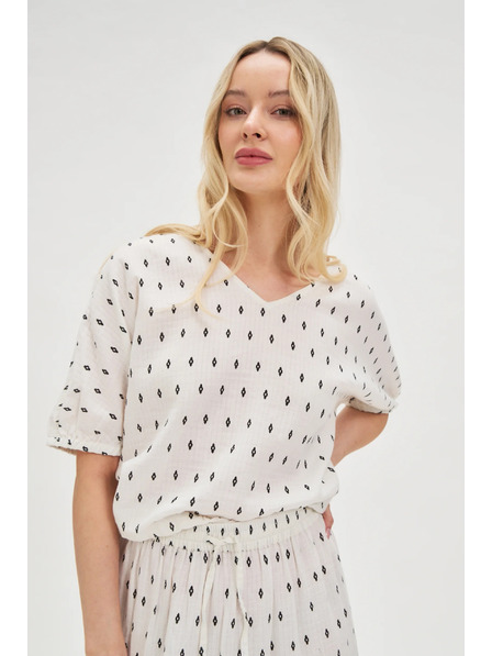 Moodo Bela vzorčasta bluza