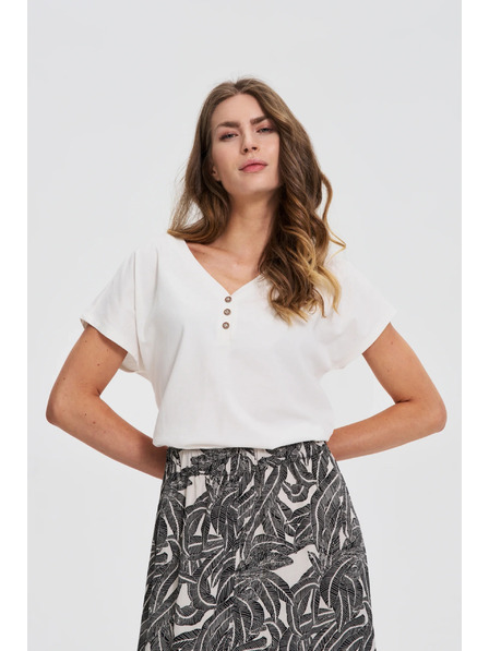 Moodo Bela bluza z okrasnimi gumbi