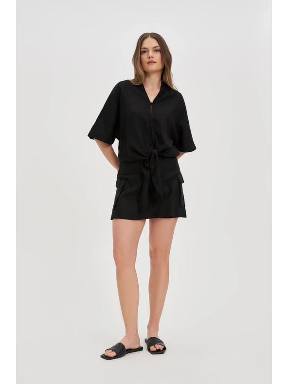 Moodo Ženski črn top z vezavo