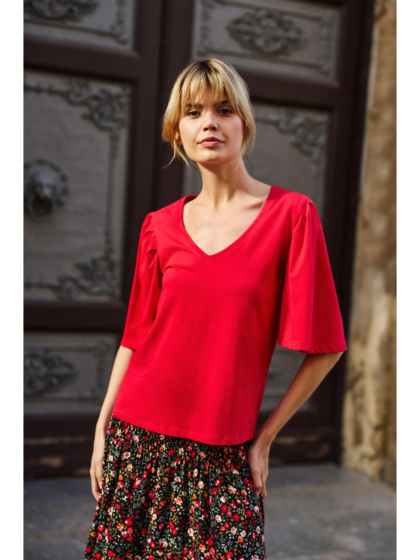 Moodo Rdeča bluza s širokimi rokavi