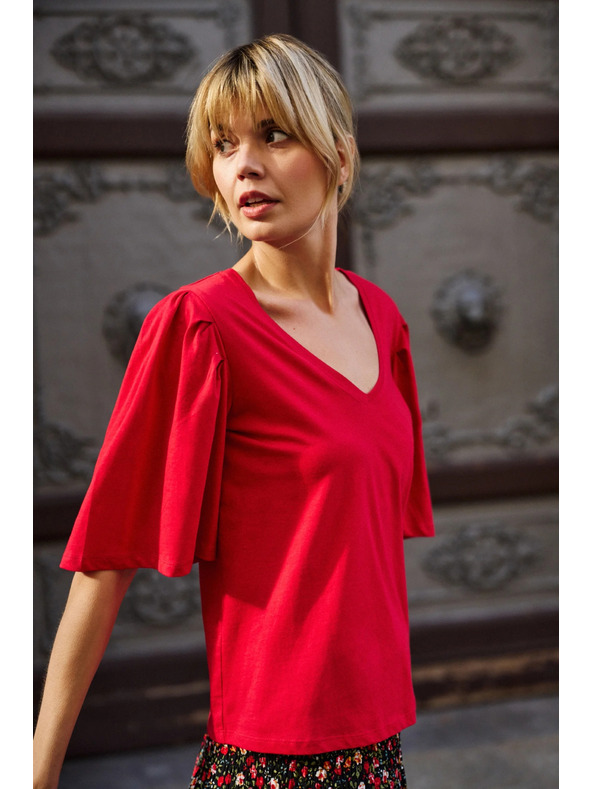 Moodo Rdeča bluza s širokimi rokavi