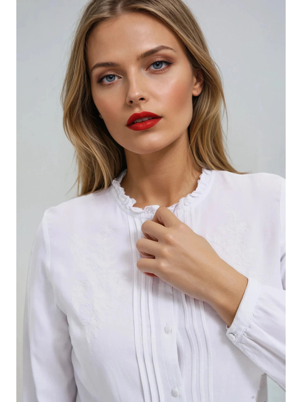 Moodo Ženska bela bluza z ovratnikom Moodo