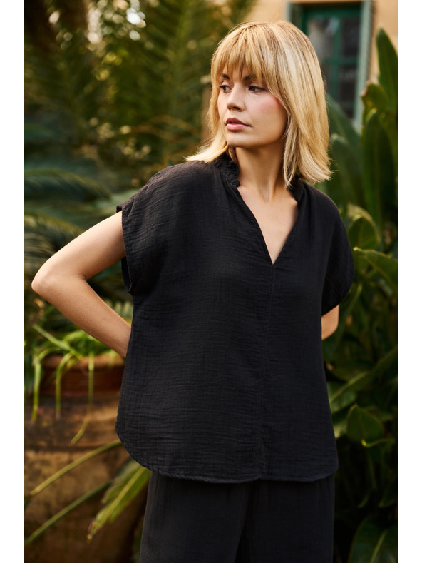 Moodo Črna bombažna ohlapna bluza