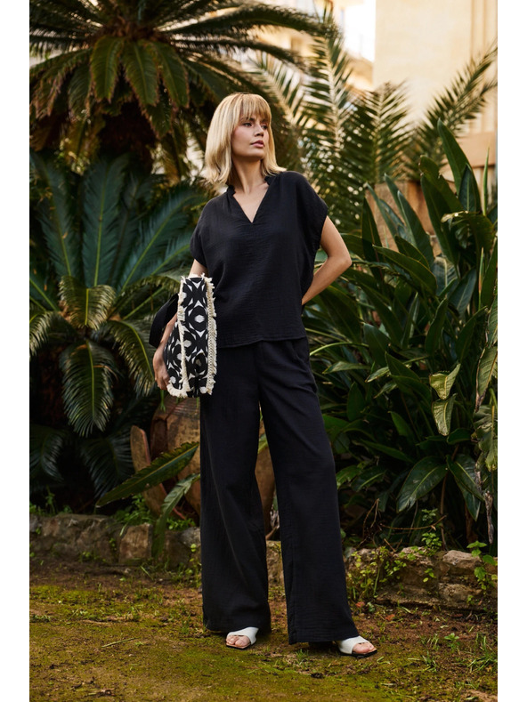 Moodo Črna bombažna ohlapna bluza