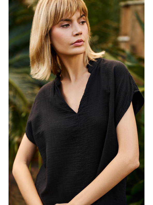 Moodo Črna bombažna ohlapna bluza