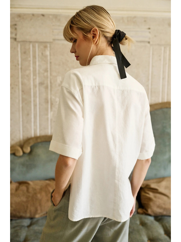 Moodo Bela bluza s kratkimi rokavi