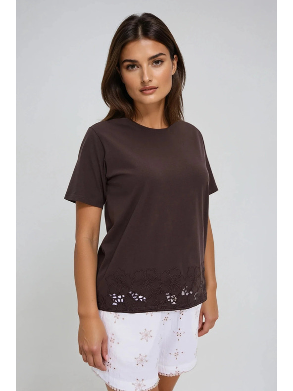 Moodo Ženski rjav top z madeira robom