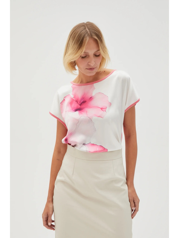 Moodo Ženska bela bluza s cvetlicami