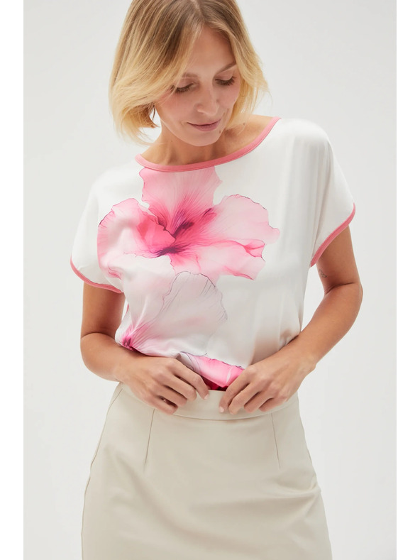 Moodo Ženska bela bluza s cvetlicami