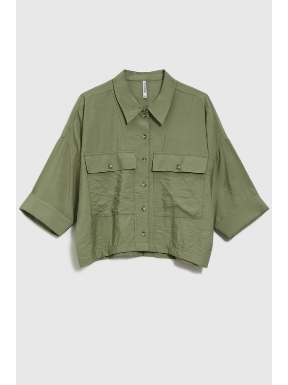 Moodo Kaki ohlapna srajca s kratkimi rokavi