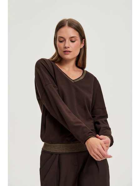 Moodo Rjav pulover z zlatimi detajli Moodo