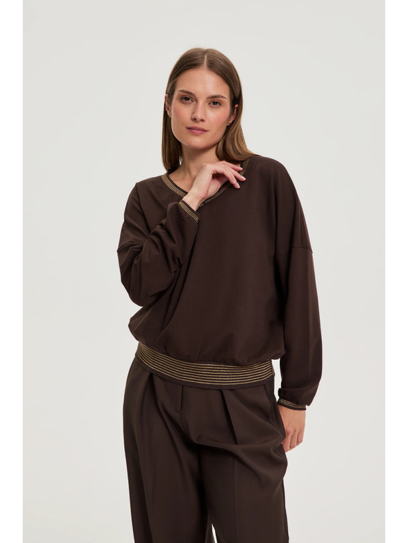 Moodo Rjav pulover z zlatimi detajli Moodo