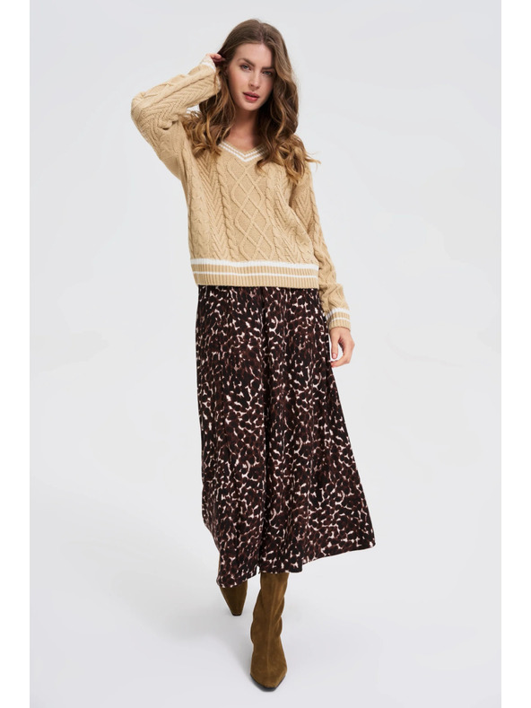 Moodo Bež ženski pulover z V-izrezom Moodo