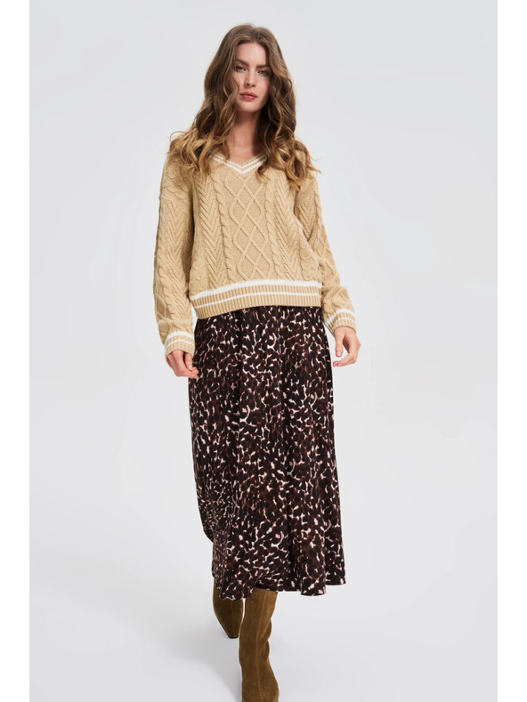 Moodo Bež ženski pulover z V-izrezom Moodo