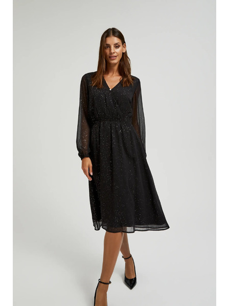 Moodo Črna bleščeča obleka s prosojnimi rokavi Moodo