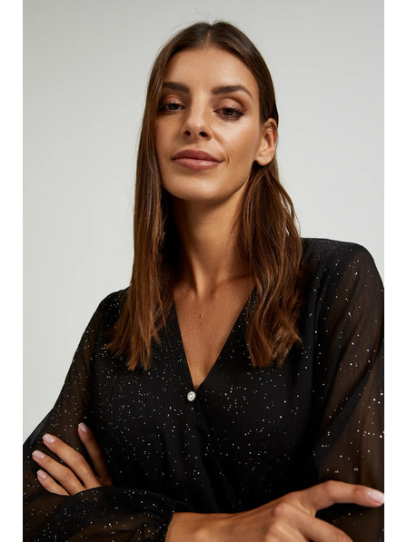 Moodo Črna bleščeča obleka s prosojnimi rokavi Moodo