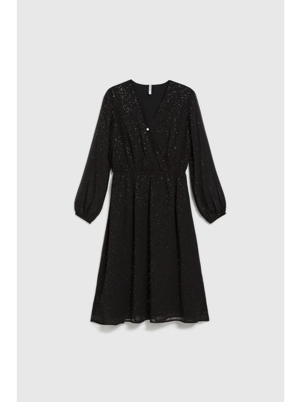 Moodo Črna bleščeča obleka s prosojnimi rokavi Moodo