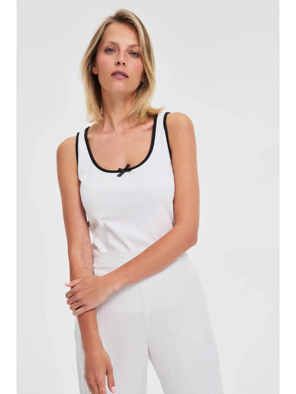Moodo Ženska bela tank top majica s črnim robom