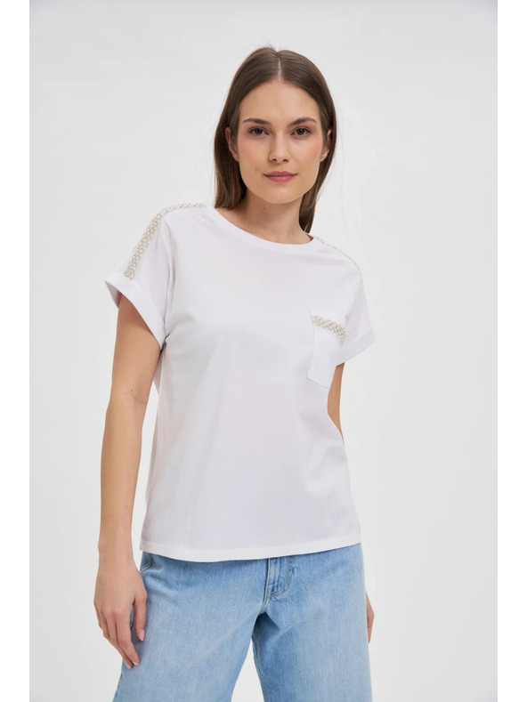 Moodo Ženská majica s srebrno aplikacijo Moodo – bela