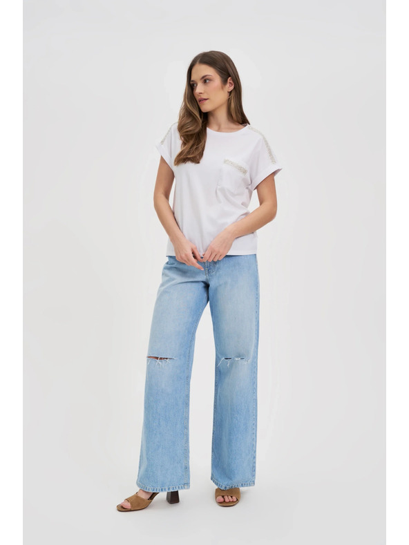 Moodo Ženská majica s srebrno aplikacijo Moodo – bela