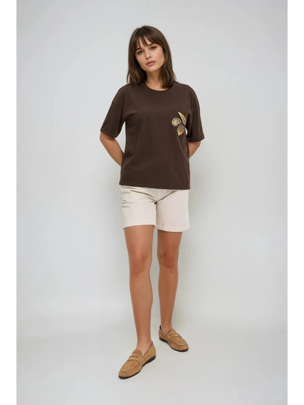 Moodo Ženská rjava majica s potiskom