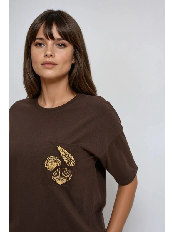 Moodo Ženská rjava majica s potiskom