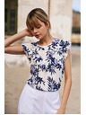 Moodo Ženska majica Moodo – bela z modrimi cvetovi