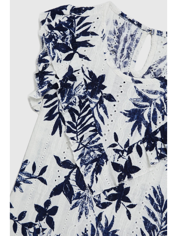 Moodo Ženska majica Moodo – bela z modrimi cvetovi