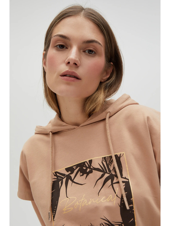 Moodo Bež pulover top z kapuco