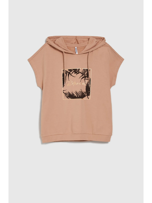 Moodo Bež pulover top z kapuco