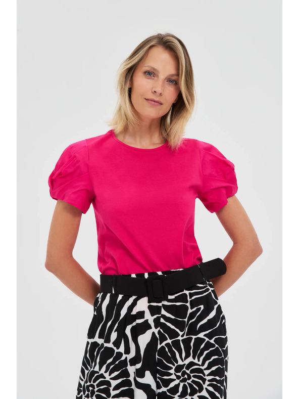 Moodo Rožnat top z nabranimi rokavi