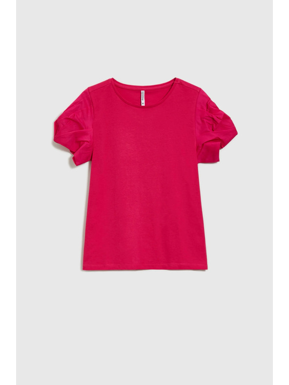 Moodo Rožnat top z nabranimi rokavi