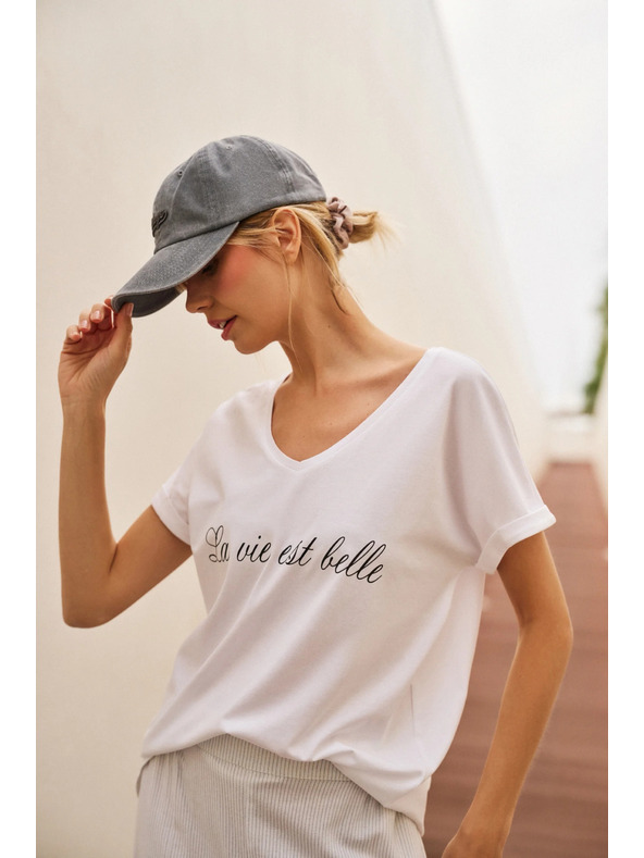 Moodo Žensko bombažno majčko Moodo – bela barva