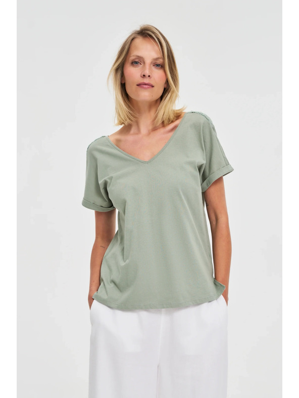 Moodo Zeleni ženski top s prosojnimi hrbtnimi deli