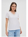 Moodo Žensko majčko z okrašenim izrezom – belo