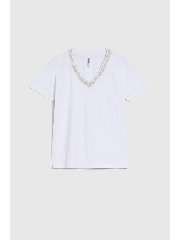 Moodo Žensko majčko z okrašenim izrezom – belo