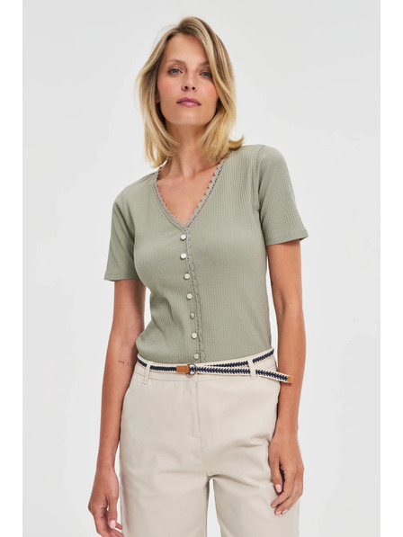 Moodo Ženska olivno zelena majica z gumbi